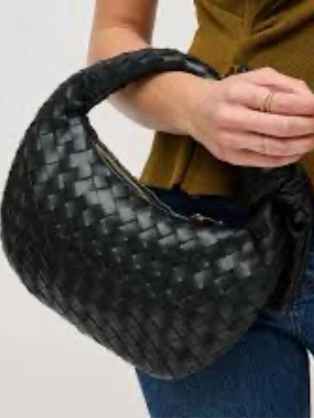 Melie Bianco Black Woven Knot-Handle Hobo